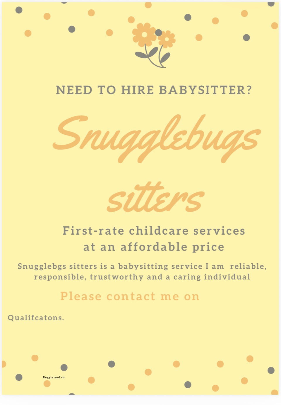 Printable babysitting flyer PDF – personalised instant download