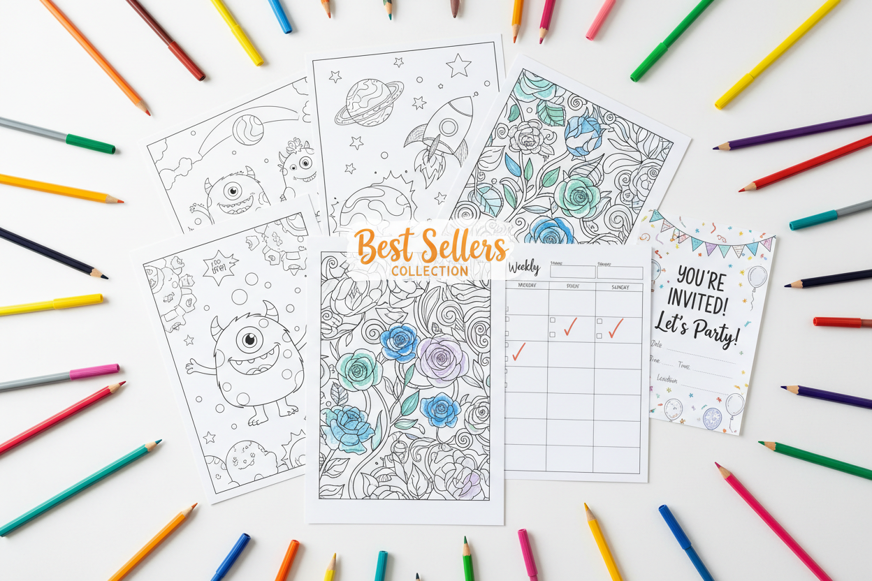 best sellers headline on printable sheets with pencils