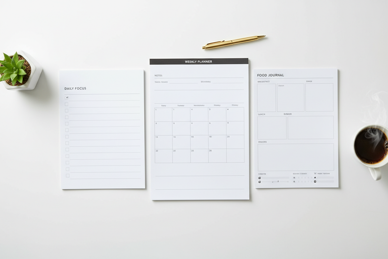planners on a clean Modern desk 