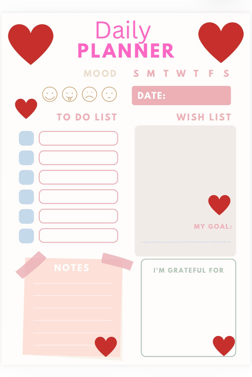 Heart Kids Daily Planner | Printable To-Do List PDF