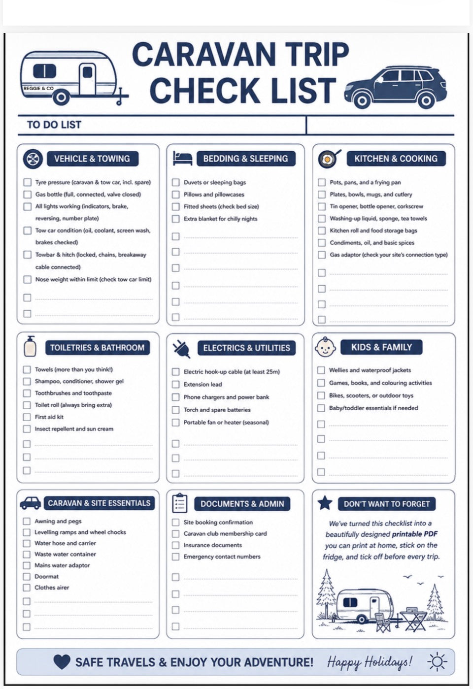 Caravan & Camping Packing Checklist Printable PDF