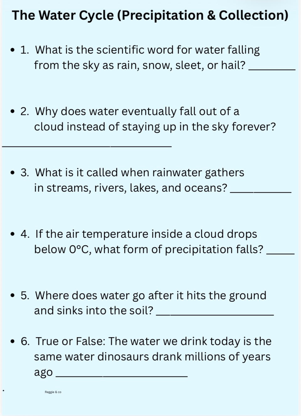 Quiz on the water cycle with multiple-choice questions.