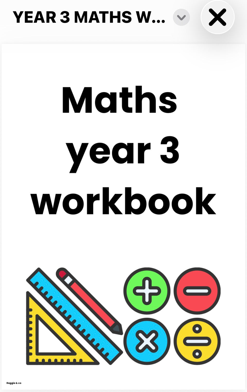 Cover of a maths year 3 workbook with educational icons and text.
