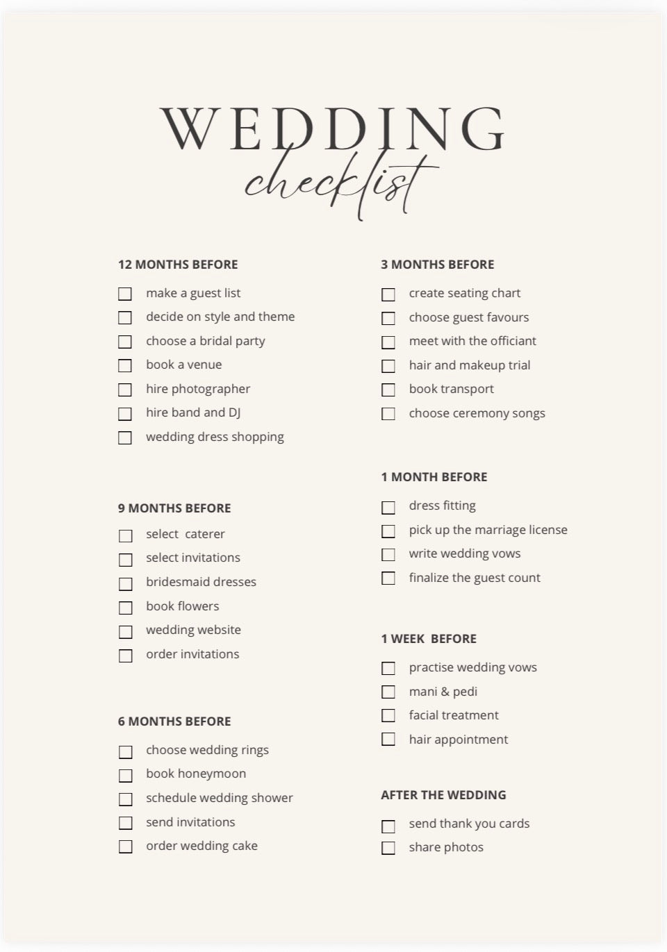 Wedding Planning Checklist | Printable PDF | Complete Wedding Organiser