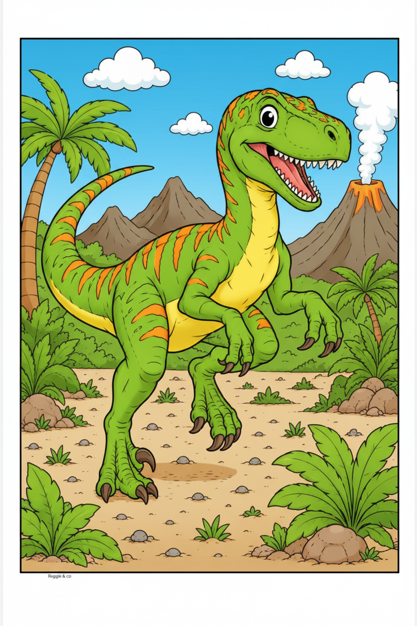 Coloured Dinosaur Action Page