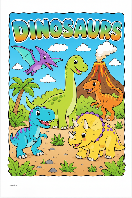 Coloured Dinosaurs Colouring Page