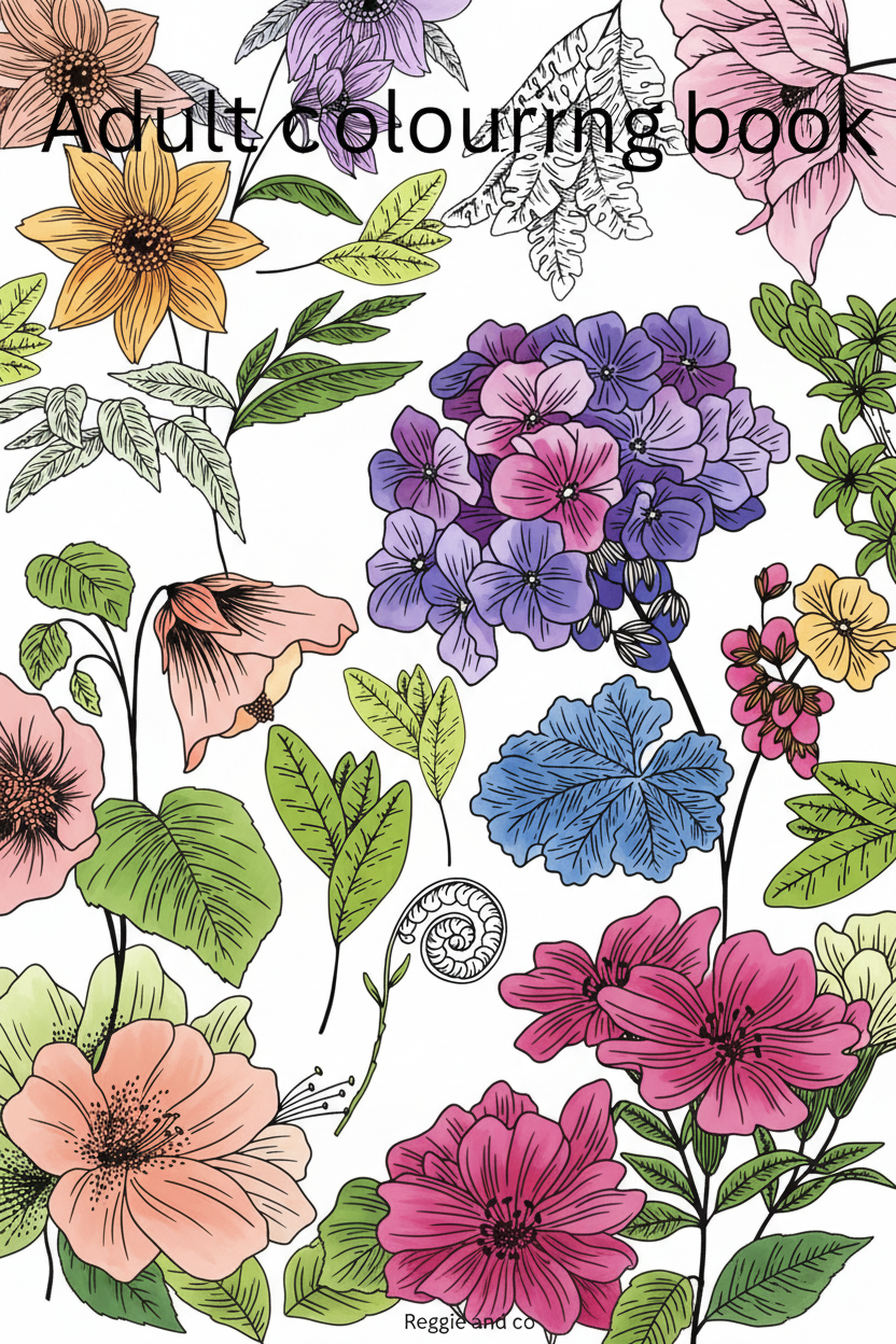 Coloured Floral Adult Colouring Book Cover